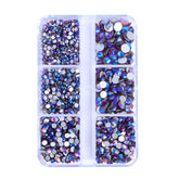 Mixed Sizes 6 Grid Box Smoked Topaz AB Glass FlatBack Rhinestones For Nail Art Silver Back